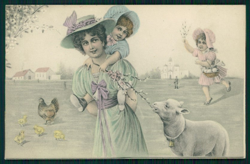 Viennoise Glamour Fashion Lady Easter serie 4028 postcard TC4060 – fronte