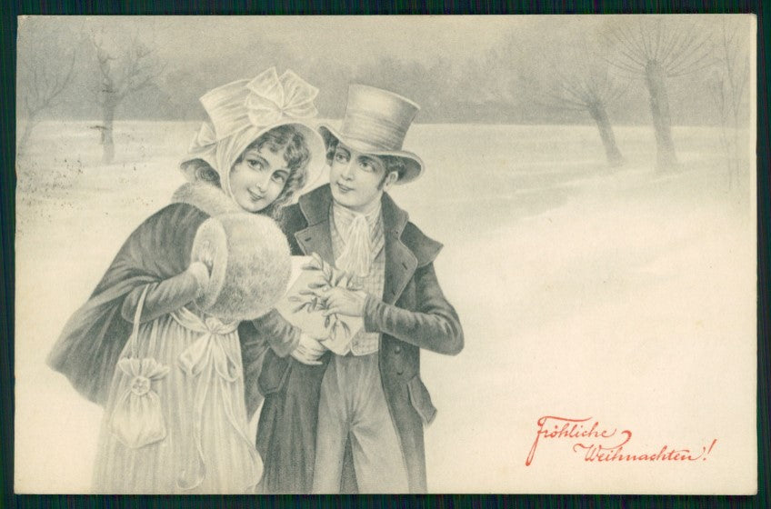 Viennoise Romantic Couple Winter Landscape 2507 postcard TC4069 – fronte