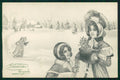 Viennoise Romantic Couple Winter Landscape 5200 postcard TC4081 – fronte