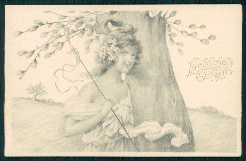 Viennoise Easter Glamour Fashion Lady Theo Stroefer postcard TC4083 – fronte