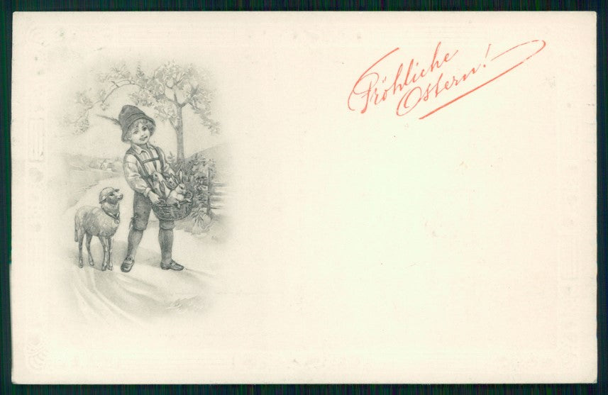 Viennoise Easter Boy Lamb Rabbit 667 postcard TC4110 – fronte