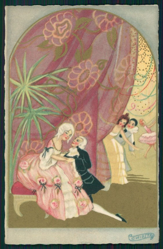Artist Signed Chiostri Deco Couple Pierrot Ballerini Fratini serie 363 pc TC4144 – fronte