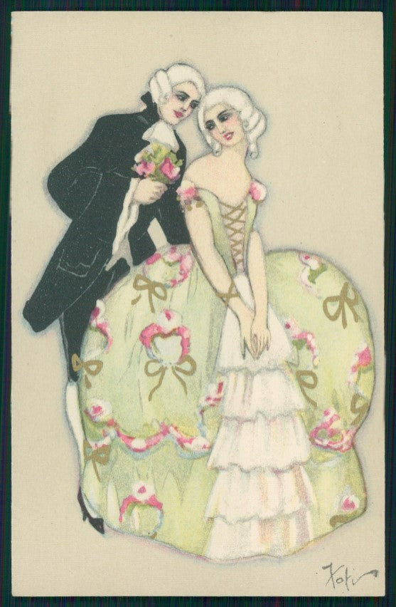 Artist Signed Chiostri Art Deco Couple Ballerini Fratini serie 164 pc TC4148 – fronte