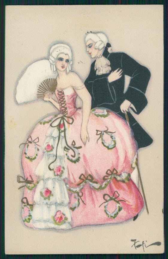 Artist Signed Chiostri Art Deco Couple Ballerini Fratini serie 164 pc TC4150 – fronte