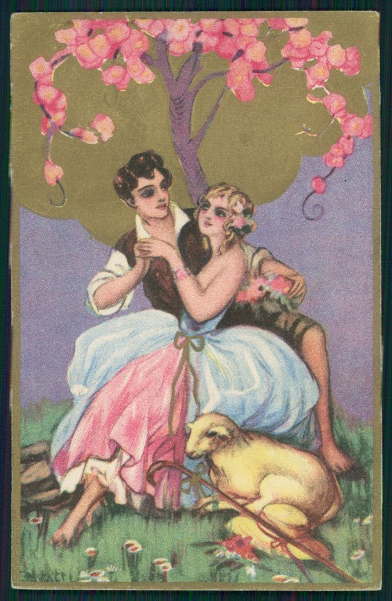 Artist Signed Chiostri Deco Easter Couple Ballerini Fratini serie 183 pc TC4153 – fronte