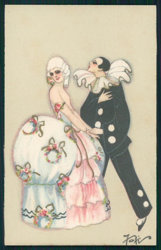 Artist Signed Chiostri Art Deco Pierrot Lady Ballerini serie 165 postcard TC4159 – fronte