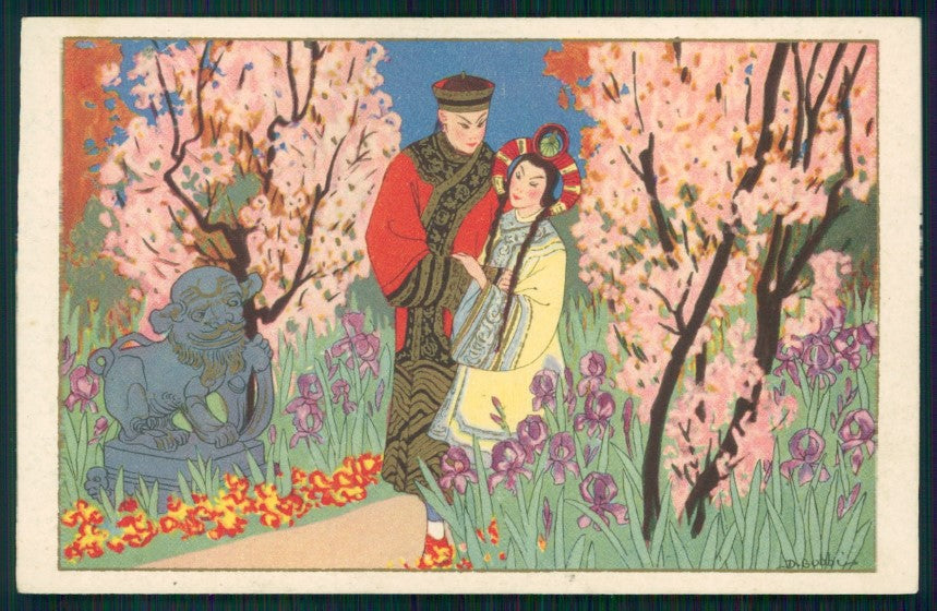 Artist Signed Gobbi Art Deco Japan Geisha Couple serie 2564 postcard TC4236 – fronte