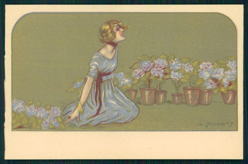 Artist Signed A. Zandrino Glamour Fashion Lady serie 95-2 postcard TC4257 – fronte