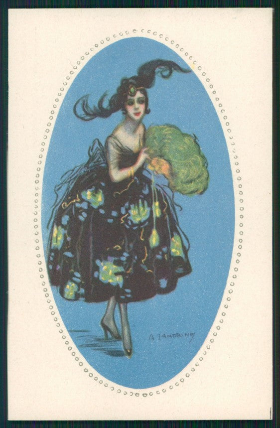 Artist Signed A. Zandrino Glamour Fashion Lady serie 22-3 postcard TC4263 – fronte