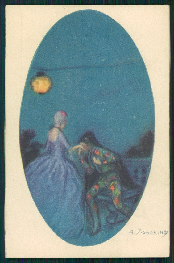 Artist Signed Zandrino Arlecchino Harlequin Columbine serie 139 postcard TC4266 – fronte