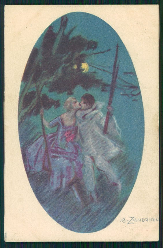 Artist Signed Zandrino Pierrot Columbine serie 139-5 postcard TC4267 – fronte