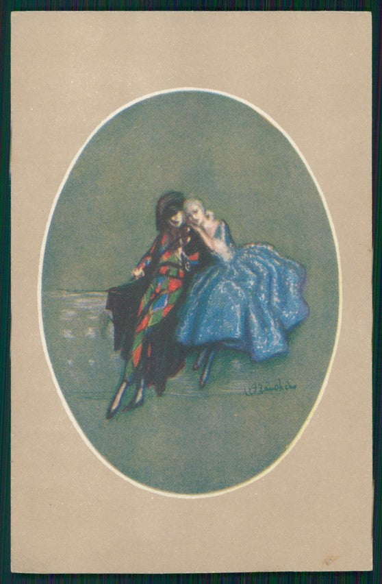 Artist Signed Zandrino Arlecchino Harlequin Columbine serie 5-6 postcard TC4269 – fronte