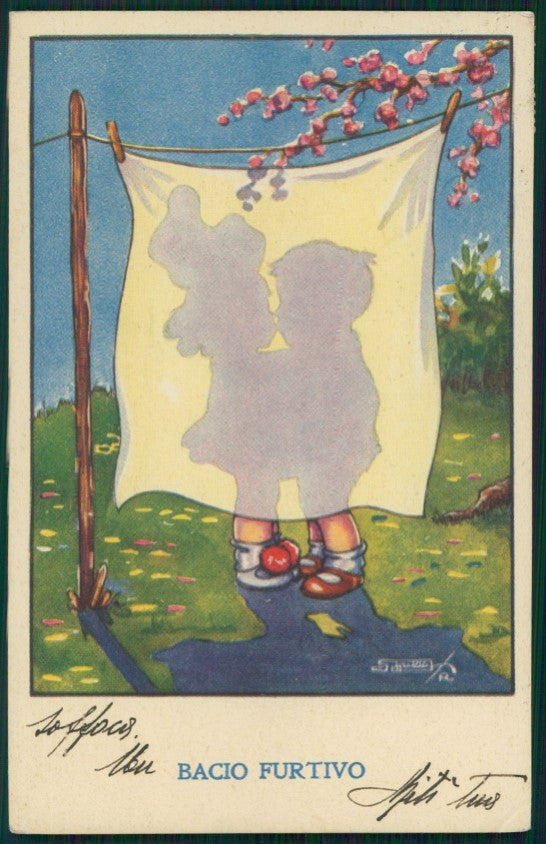 Artist Signed Sgrilli Kissing Children serie 1788-2 postcard TC4307 – fronte