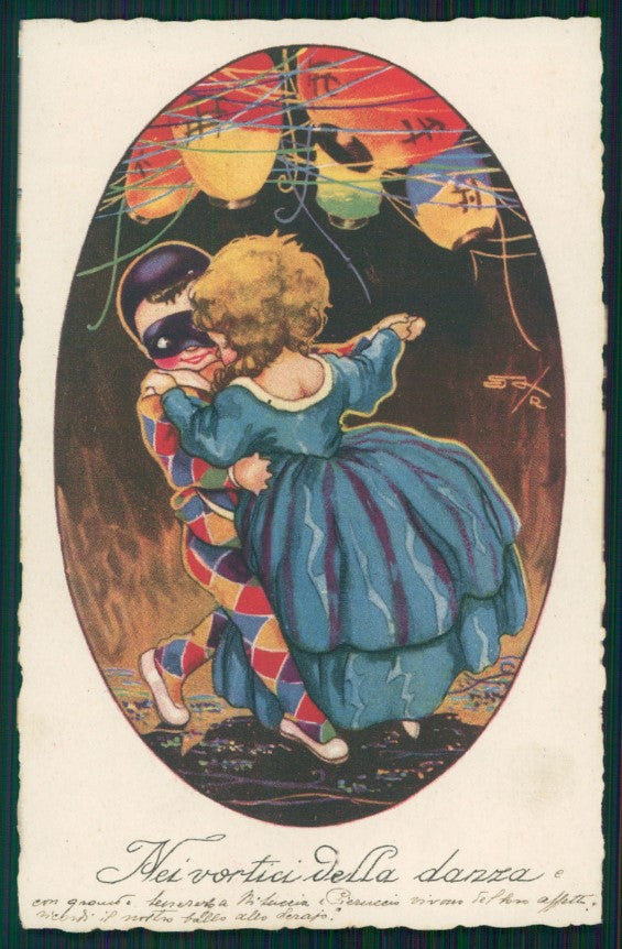 Artist Signed Sgrilli Children Pierrot Columbine 1924-3 postcard TC4309 – fronte