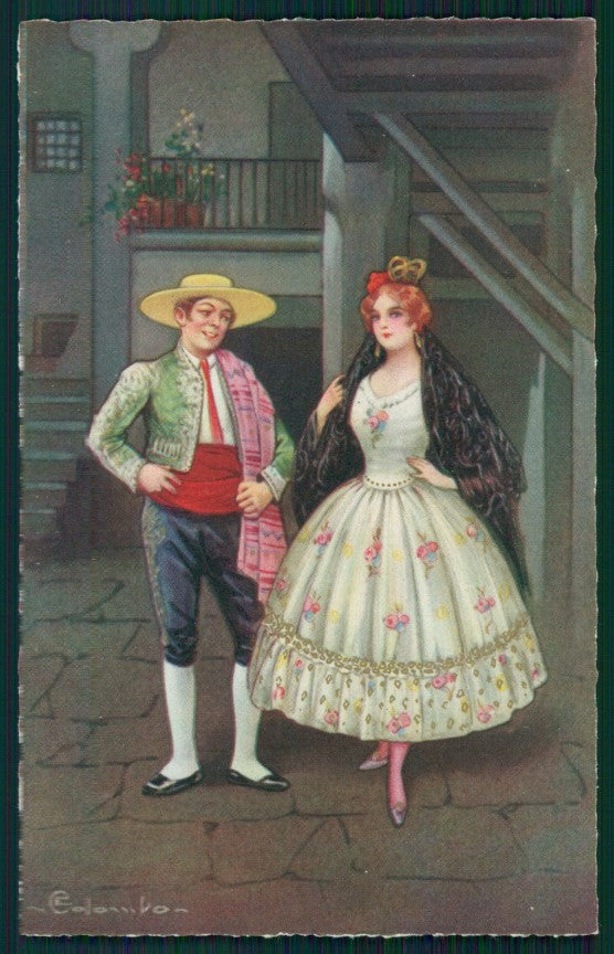 Artist Signed Colombo Spanish Romantic Couple serie 2124 postcard TC4325 – fronte