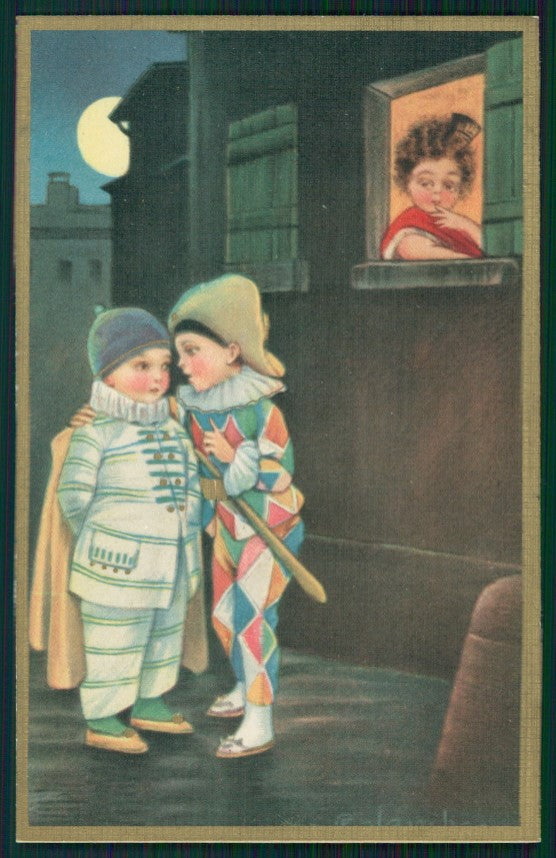 Artist Signed Colombo Boy Pierrot Harlequin serie 2058 postcard TC4328 – fronte