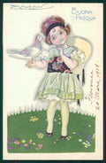 Artist Signed Mauzan Easter Girl Dove serie 302-1 postcard TC4396 – fronte