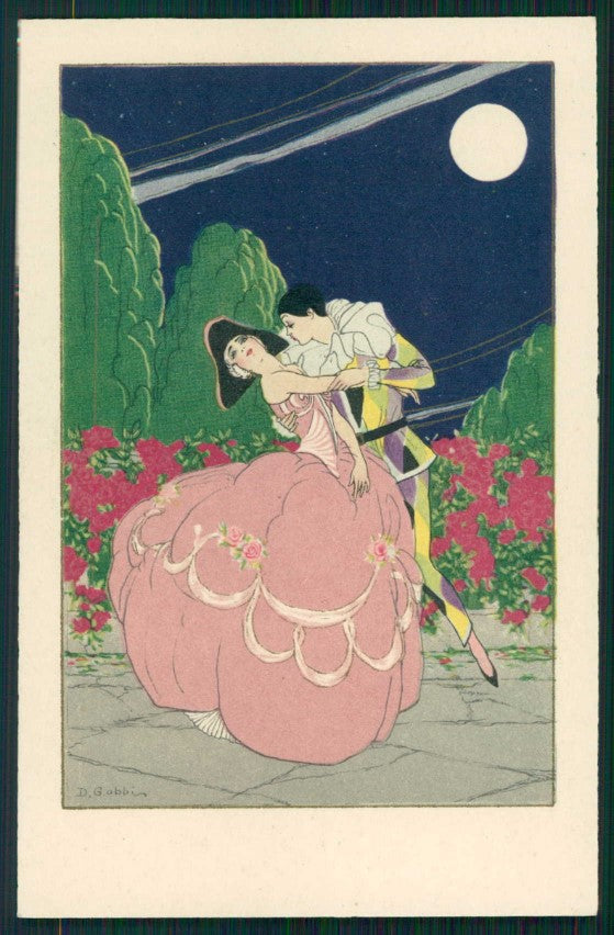 Artist Signed Gobbi Pierrot Columbine Lady serie 2474 postcard TC4400 – fronte