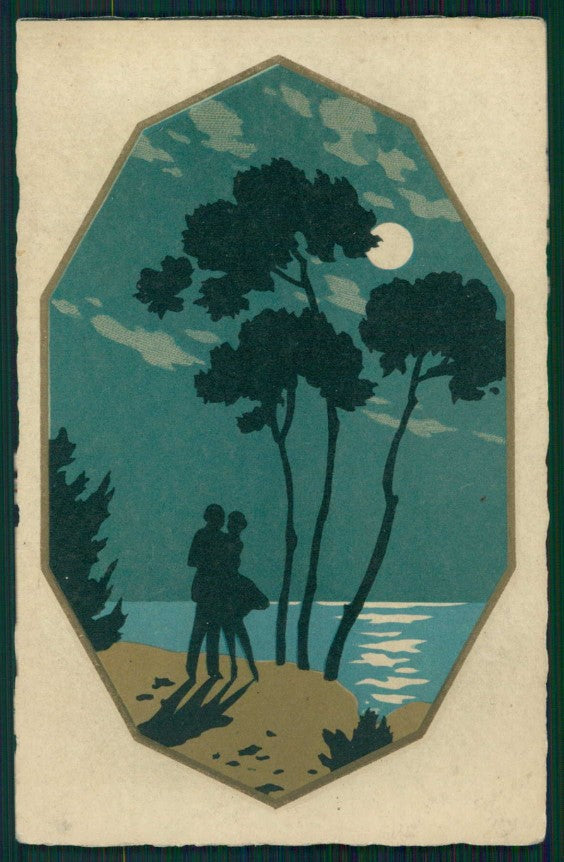 Artist Signed Meschini Art Deco Silhouette 2269 CORNER CREASED postcard TC4435 – fronte