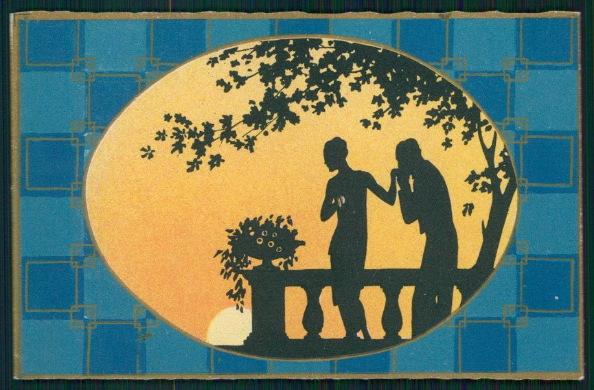 Artist Signed Meschini Art Deco Romantic Couple Silhouette 2217 postcard TC4436 – fronte