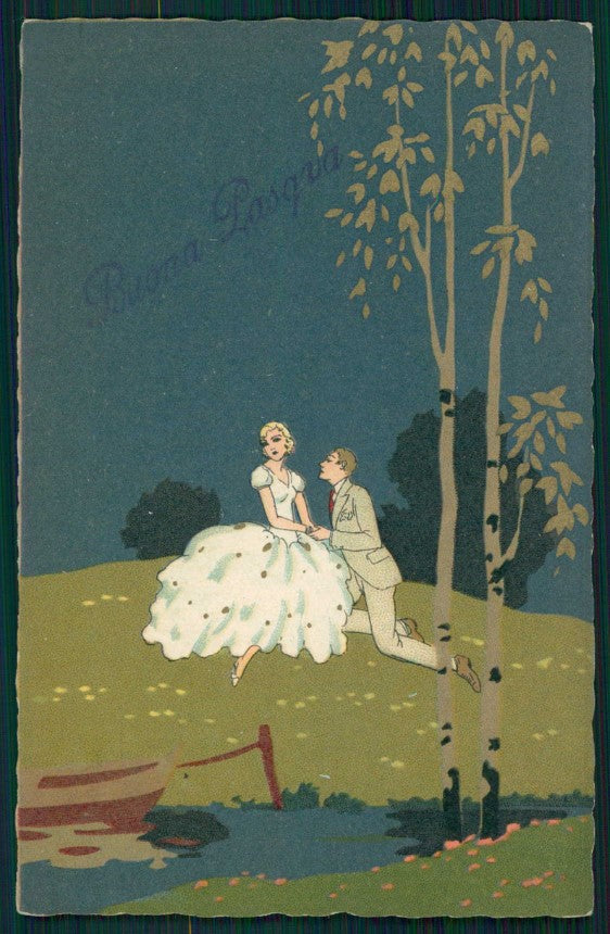 Artist Signed Meschini Italian Art Deco Romantic Couple 2443 postcard TC4456 – fronte
