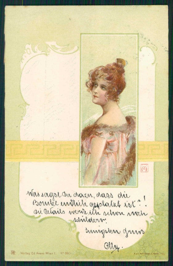 Artist Signed Art Nouveau Fashion Glamour Lady serie 893 postcard TC4515 – fronte