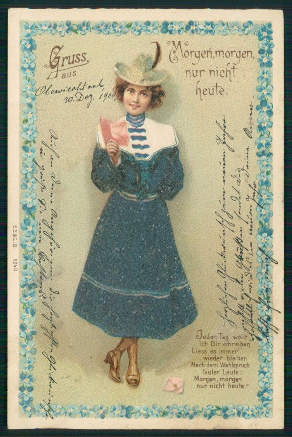 Art Nouveau Fashion Glamour Lady Flowers Relief 9240 postcard TC4521 – fronte