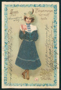 Art Nouveau Fashion Glamour Lady Flowers Relief 9240 postcard TC4521 – fronte