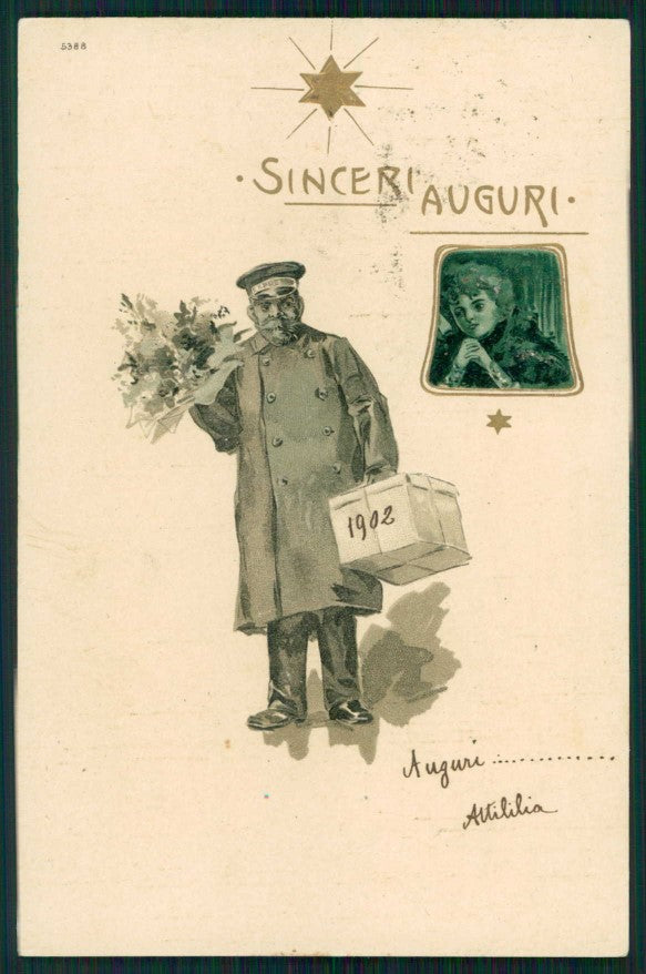 Art Nouveau Couple Lady Relief 5388 postcard TC4560 – fronte