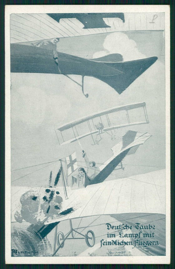 Artist Signed Roland Deutsche Taube im Kampf Aviation postcard TC4567 – fronte