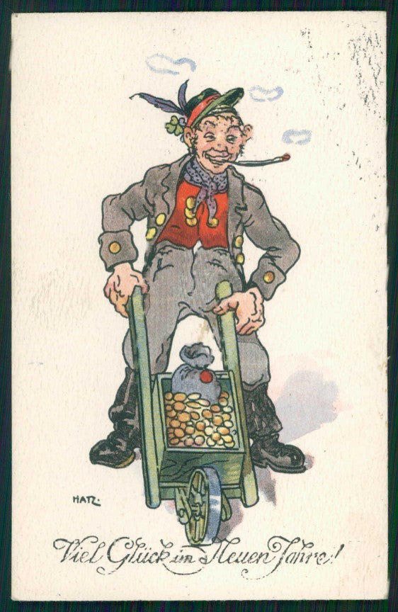Artist Signed Hatz Man Money Happy New Year B K W I 3040-3 postcard TC4579 – fronte