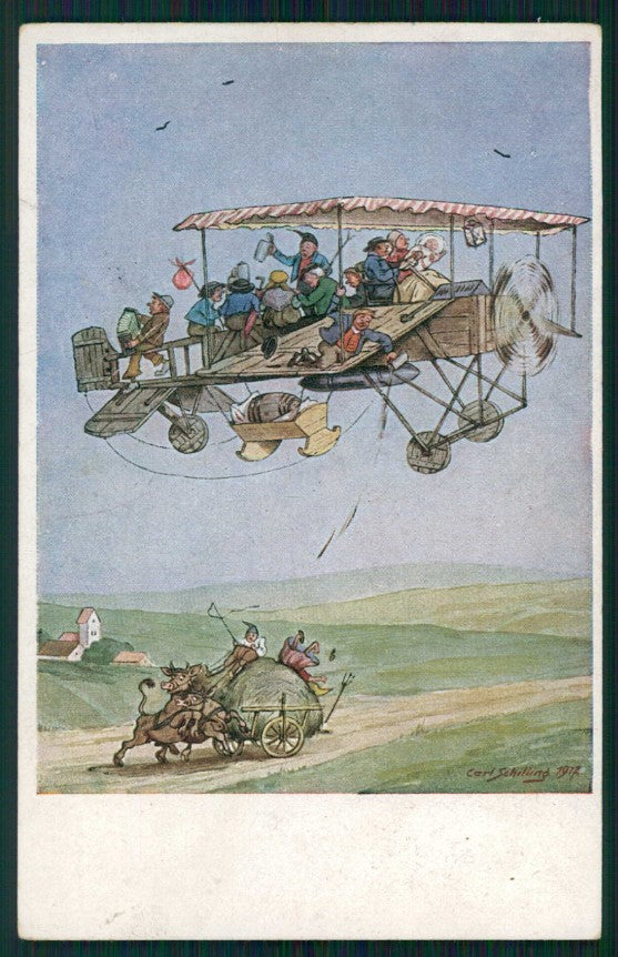 Artist Signed Carl Schilling Flieger Aviation Comic serie 815 postcard TC4614 – fronte