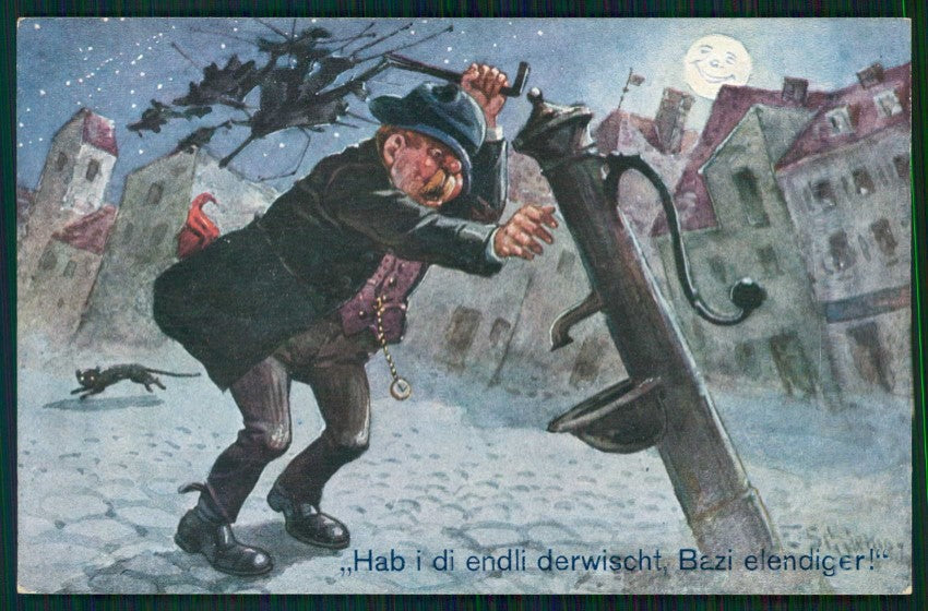Artist Signed Ernst Schlemo Man Wind Paper Moon serie 1142 postcard TC4620 – fronte