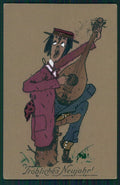 Artist Signed Baumgarten ? Happy New Year Man Playing Mandolin postcard TC4622 – fronte