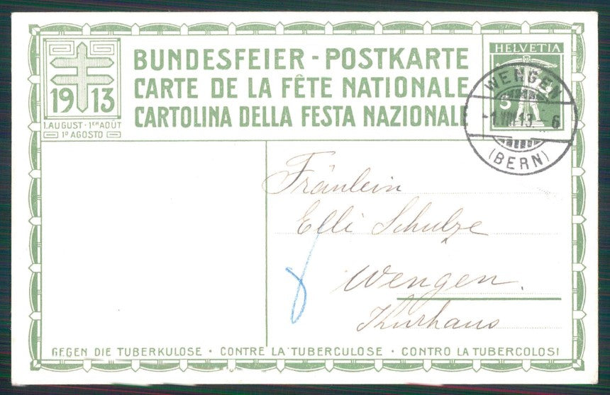 Artist Signed B�chliger Bundesfeier 1913 Schweizer Tuberkulose postcard TC4630 – retro