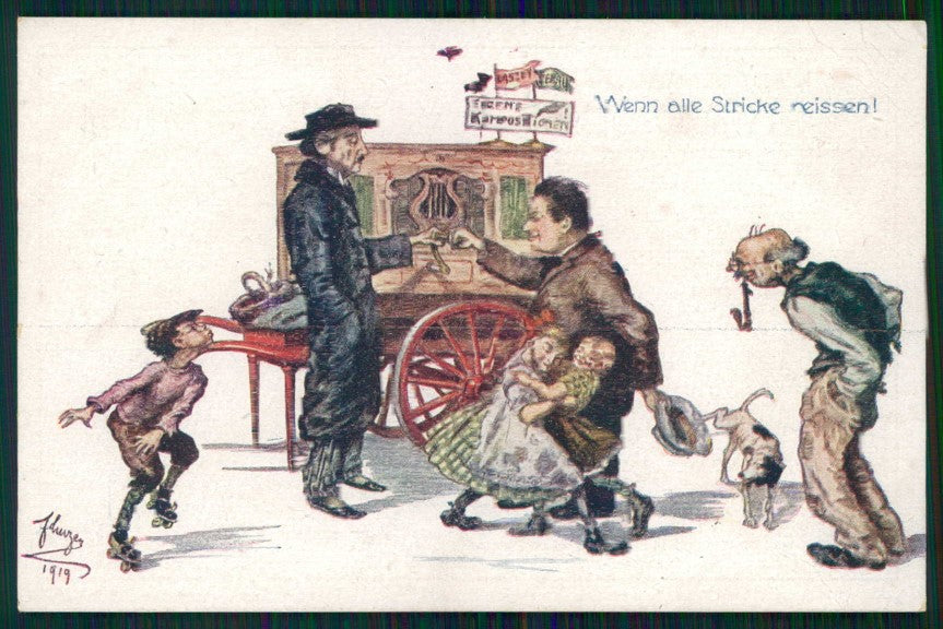 Artist Signed Fritz Linzer Organetto di Barberia Rullo WRINKLES postcard TC4631 – fronte