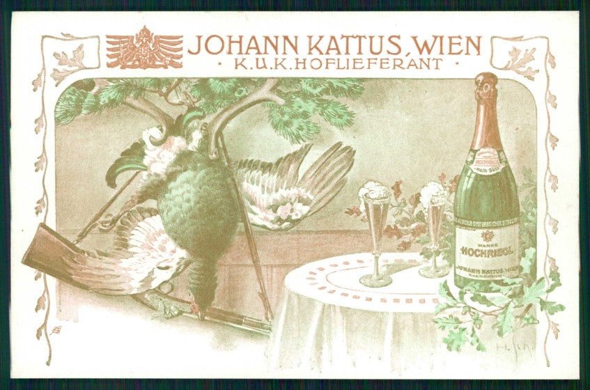 Artist Signed Schubert Wine Advertising Johann Kattus Wien Hunt postcard TC4637 – fronte