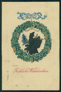 Silhouette Santa Christmas Relief CORNER CREASED postcard TC4651 – fronte