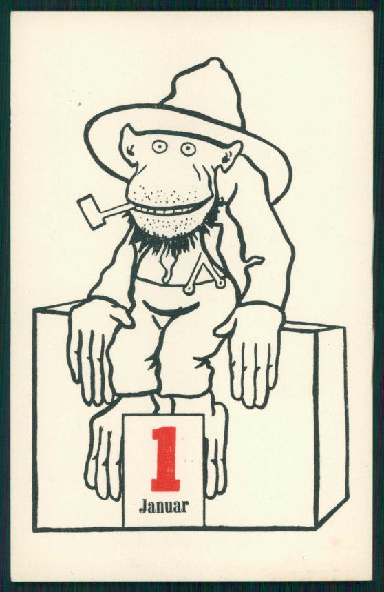 Dressed Monkey 1 January Januar serie 1286 postcard TC4682 – fronte