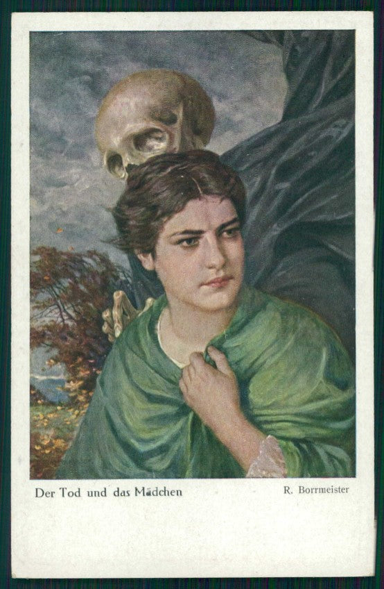 Artist Signed R. Borrmeister Lady and Death Skeleton postcard TC4687 – fronte