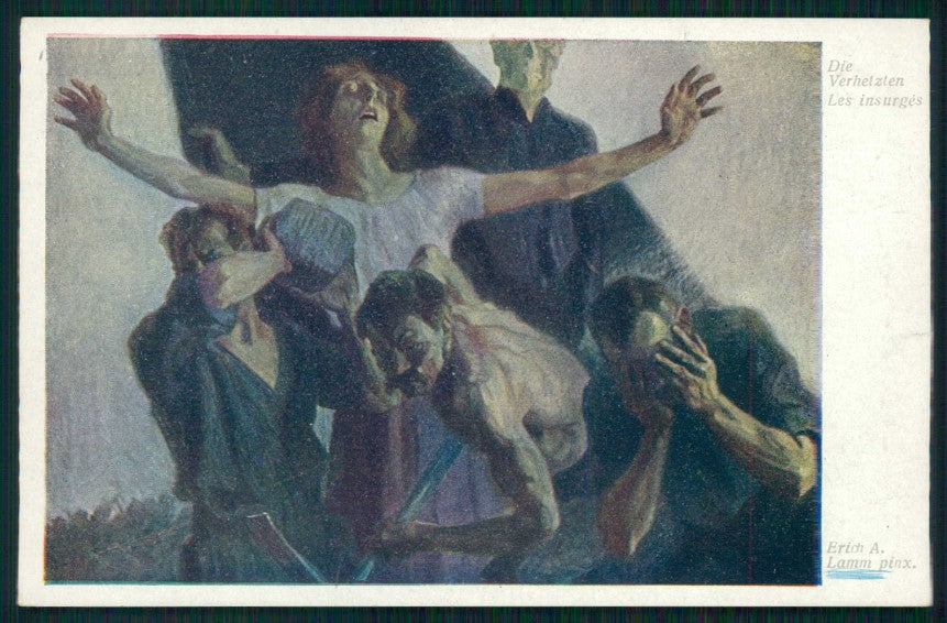 Artist Signed Erich Lamm Lady Man Death Skeleton Die Verhetzten postcard TC4688 – fronte
