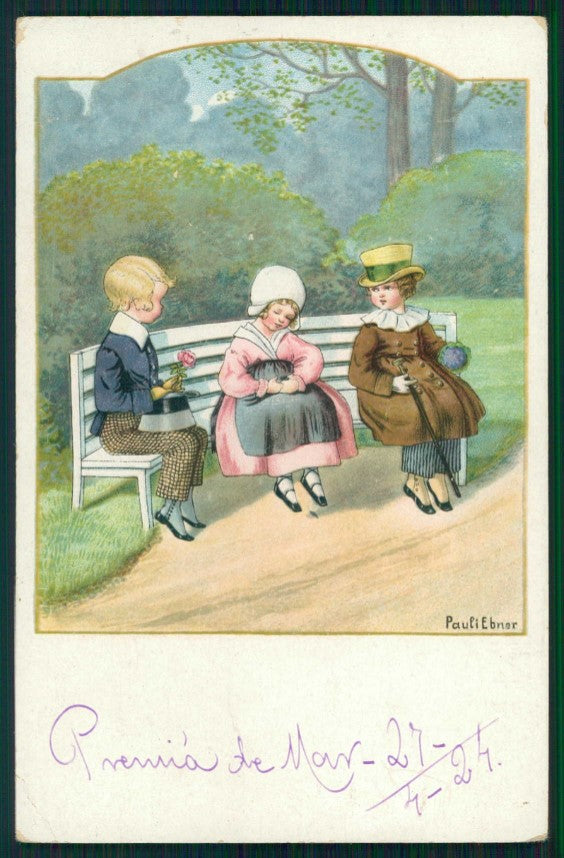 Artist Signed P. Ebner Children M M Vienne 1270 CORNER CREASED postcard TC4690 – fronte