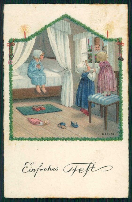 Artist Signed P. Ebner Children Brown Santa ERIKA postcard TC4695 – fronte