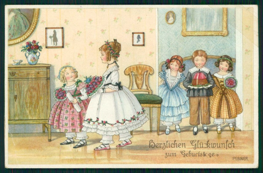 Artist Signed P. Ebner Children M M Vienne 1168 CORNER CREASED postcard TC4702 – fronte