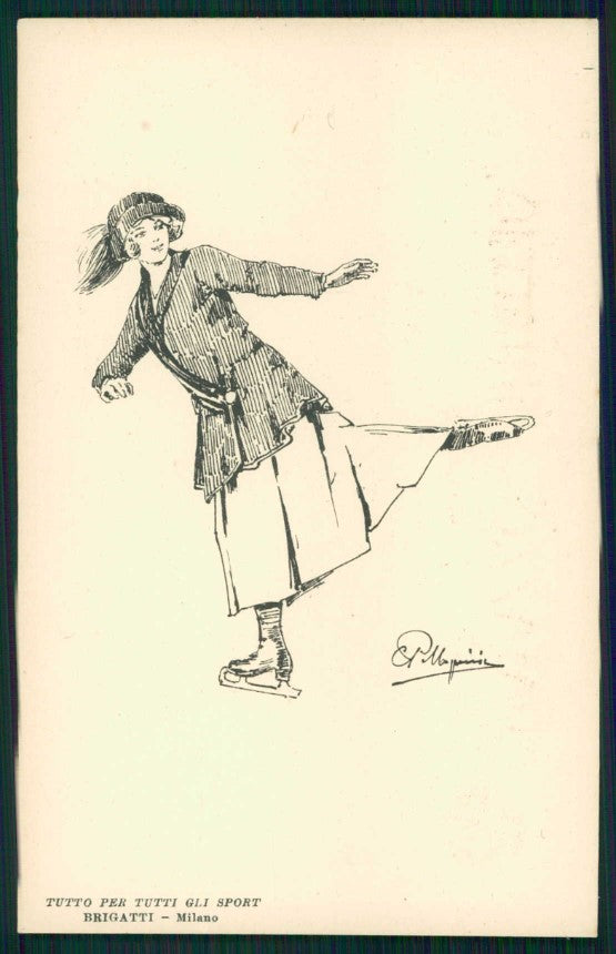 Artist Signed Pellegrini Ice Skating Palazzo Ghiaccio Milano postcard TC4730 – fronte