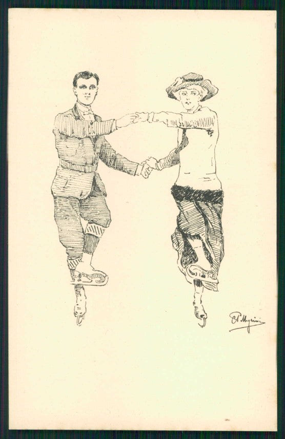 Artist Signed Pellegrini Ice Skating Palazzo Ghiaccio Milano postcard TC4733 – fronte