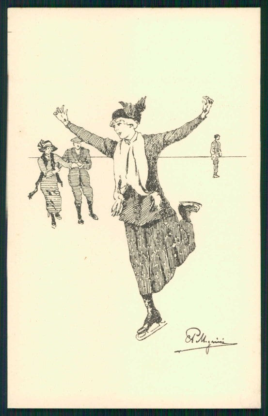 Artist Signed Pellegrini Ice Skating Palazzo Ghiaccio Milano postcard TC4734 – fronte