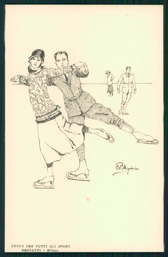 Artist Signed Pellegrini Ice Skating Palazzo Ghiaccio Milano postcard TC4738 – fronte