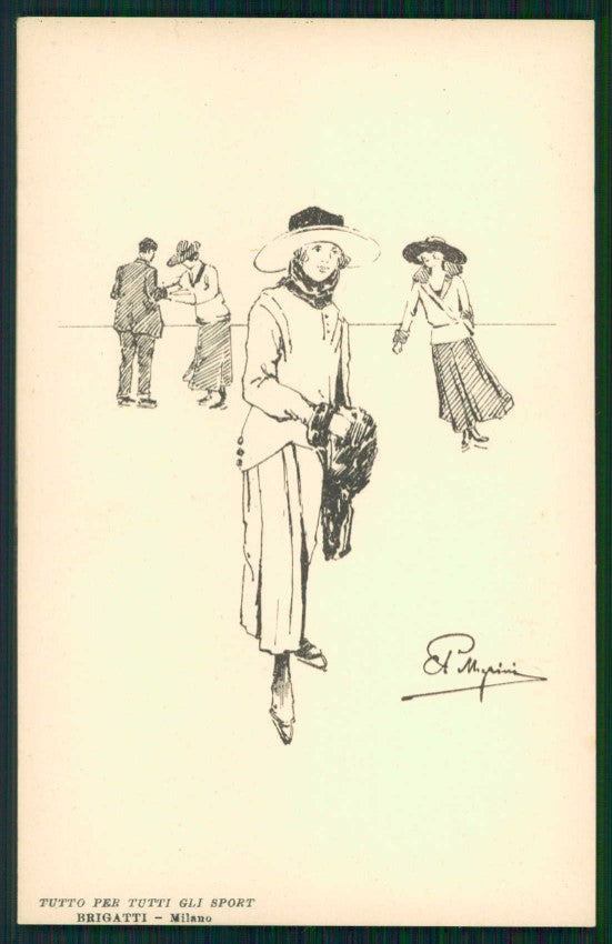 Artist Signed Pellegrini Ice Skating Palazzo Ghiaccio Milano postcard TC4741 – fronte