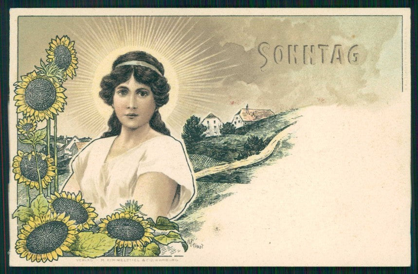 Artist Signed Frundt Art Nouveau Lady Days of the Week Tage der Woche pc TC4777 – fronte